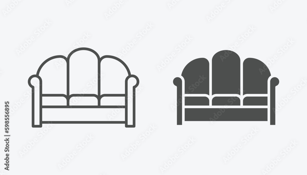 Poster sofa vector icon set. vector illustration of sofa isolated icon set. linear and filled style flat fu