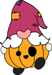 Cute Halloween witch faceless gnome costume cartoon doodle hand drawing