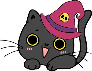 cute Halloween black cat cartoon drawing