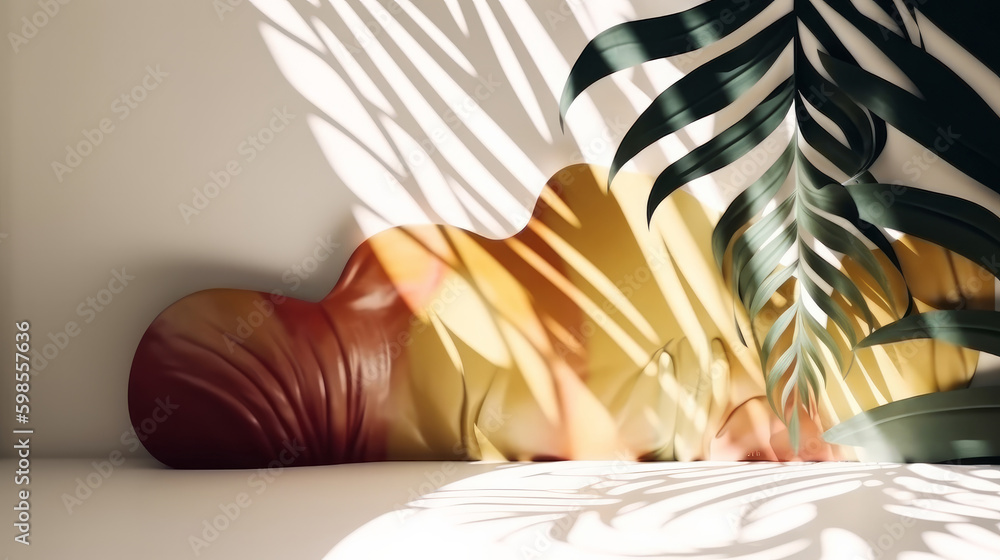 Poster product display background with sunlight and shadows on a wall. generative ai generative ai