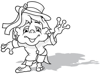Drawing of a Cheerful Waterman with a Hat and Ribbons