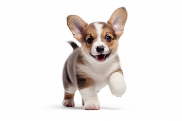 Obraz premium playful small dog running on a clean white floor. Generative AI Generative AI