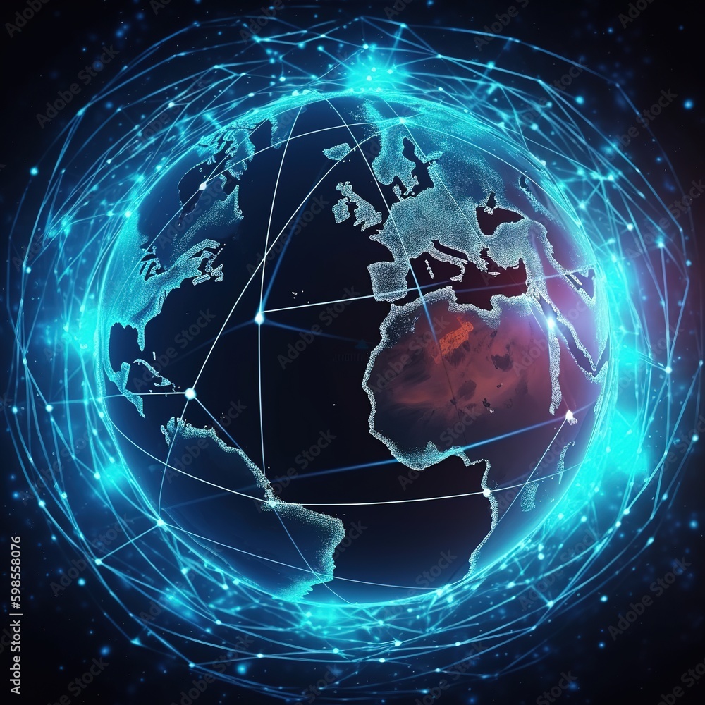 Poster earth in space, global background or connection lines around earth globe, futuristic technology them