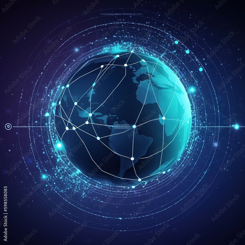 Poster background with globe, connection lines around earth globe, futuristic technology theme background w