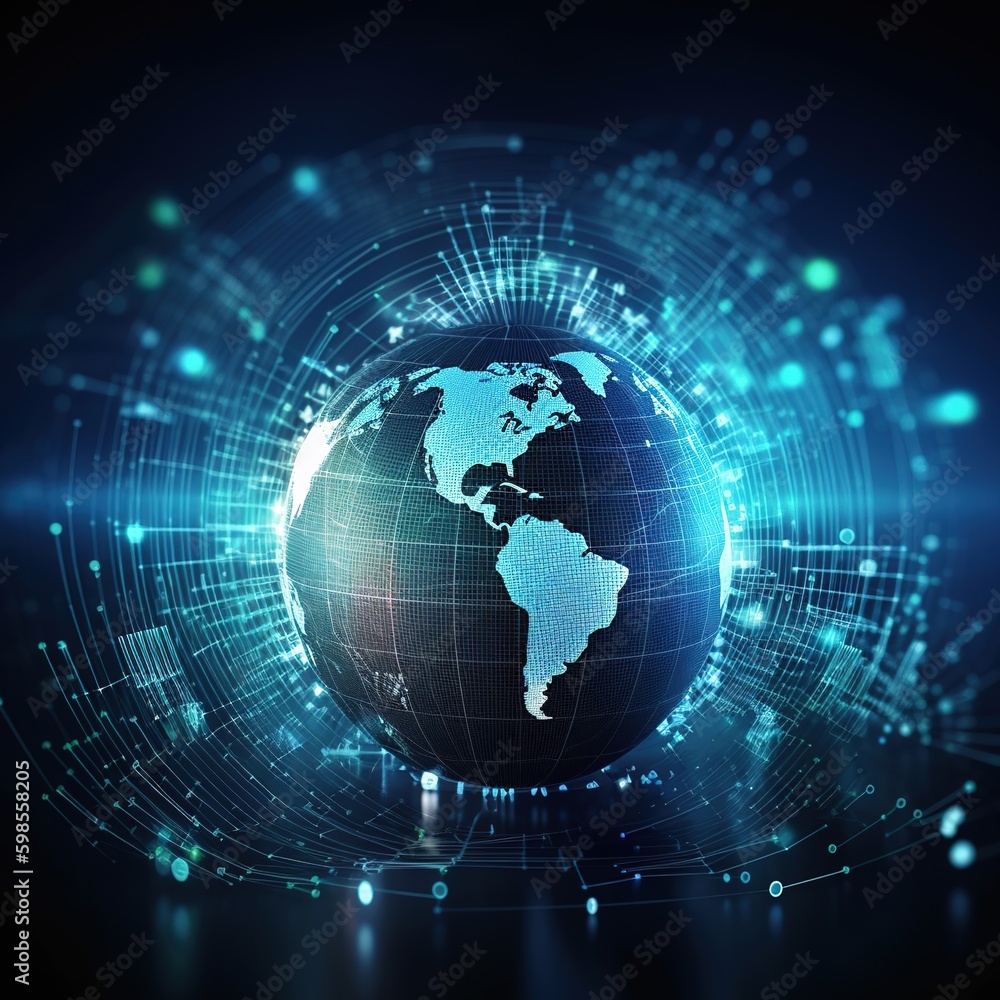 Aufkleber connection lines around the earth's surface, futuristic technology background with circles and lines