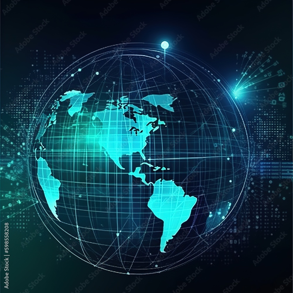 Poster global background with connecting lines around the earth globe, future technology theme background w