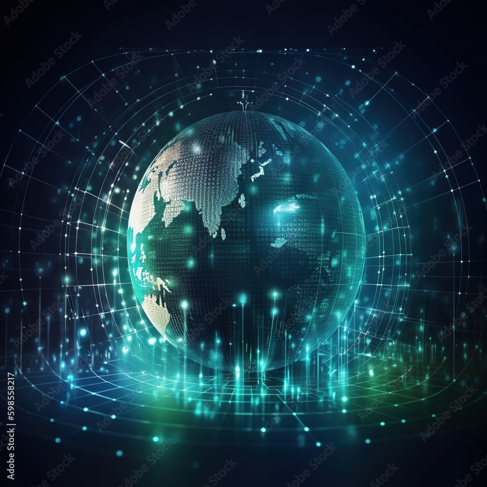 Poster global background with connecting lines around the earth globe, future technology theme background w