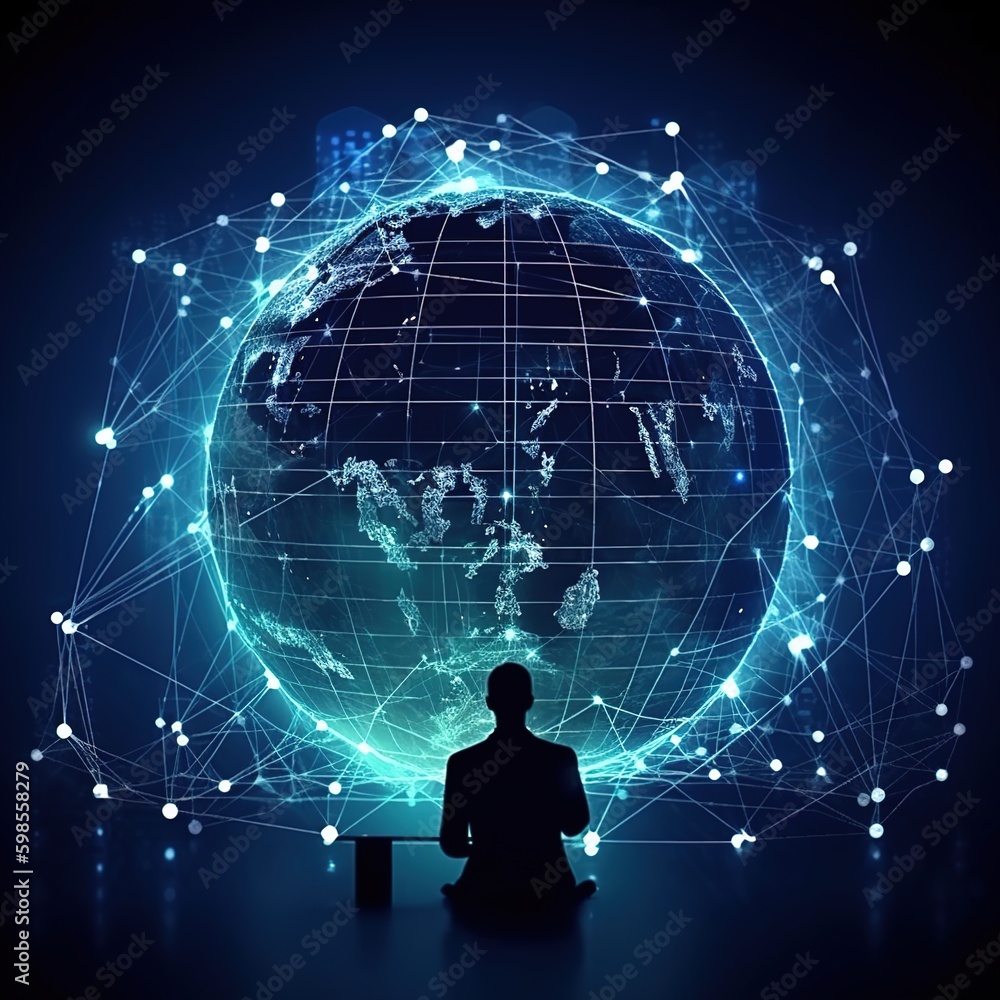 Poster communication technology for internet business. global world network and telecommunication on earth 