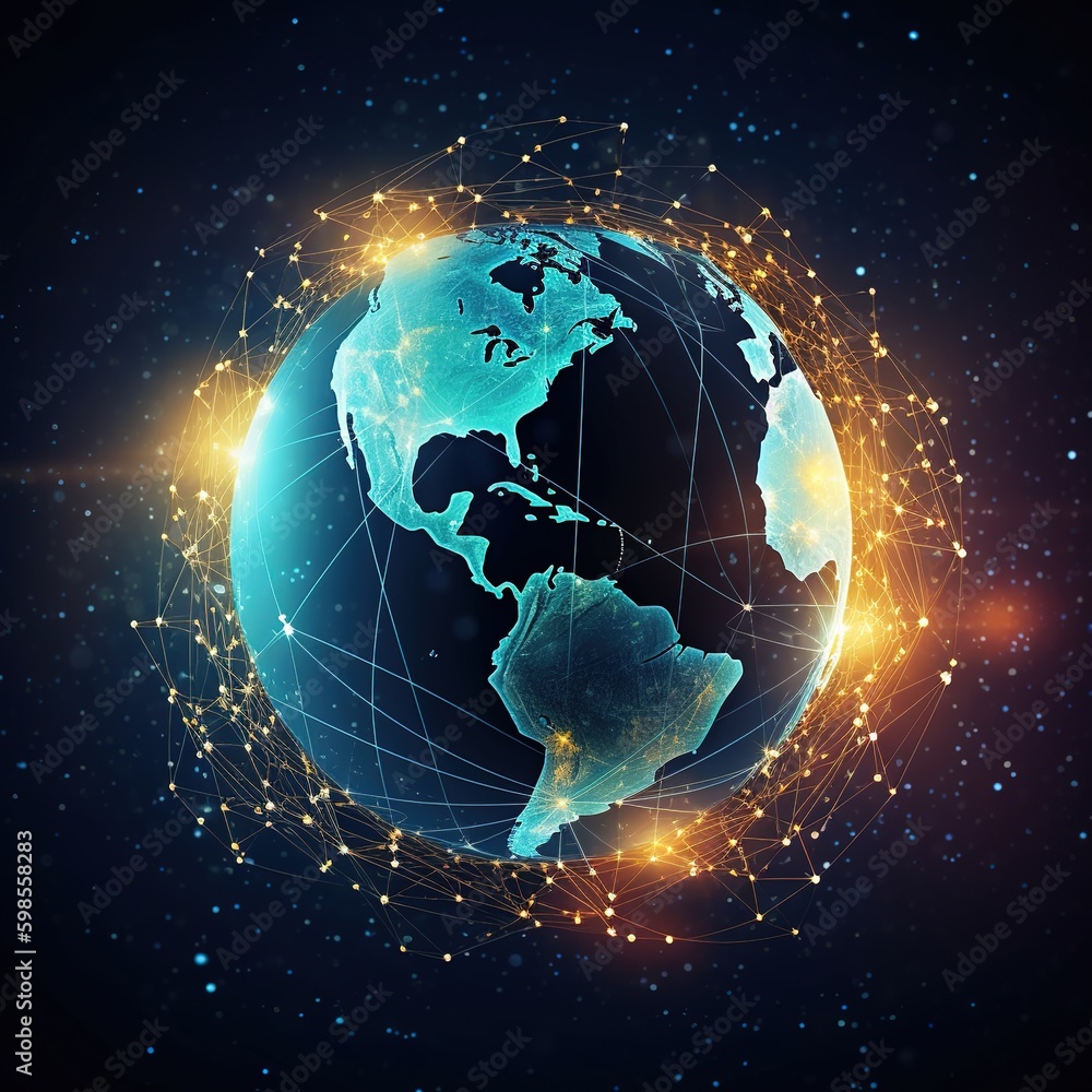 Poster concept of a global network. point on the world map. planet earth's global network. generative ai