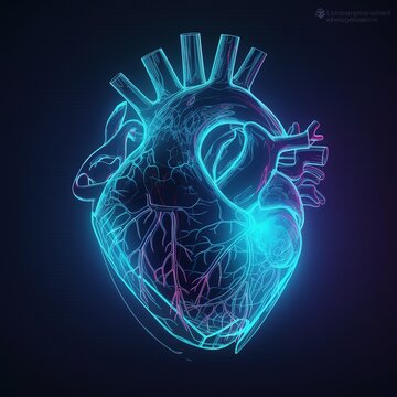 X-ray of human heart hologram and  health care concept. generative AI