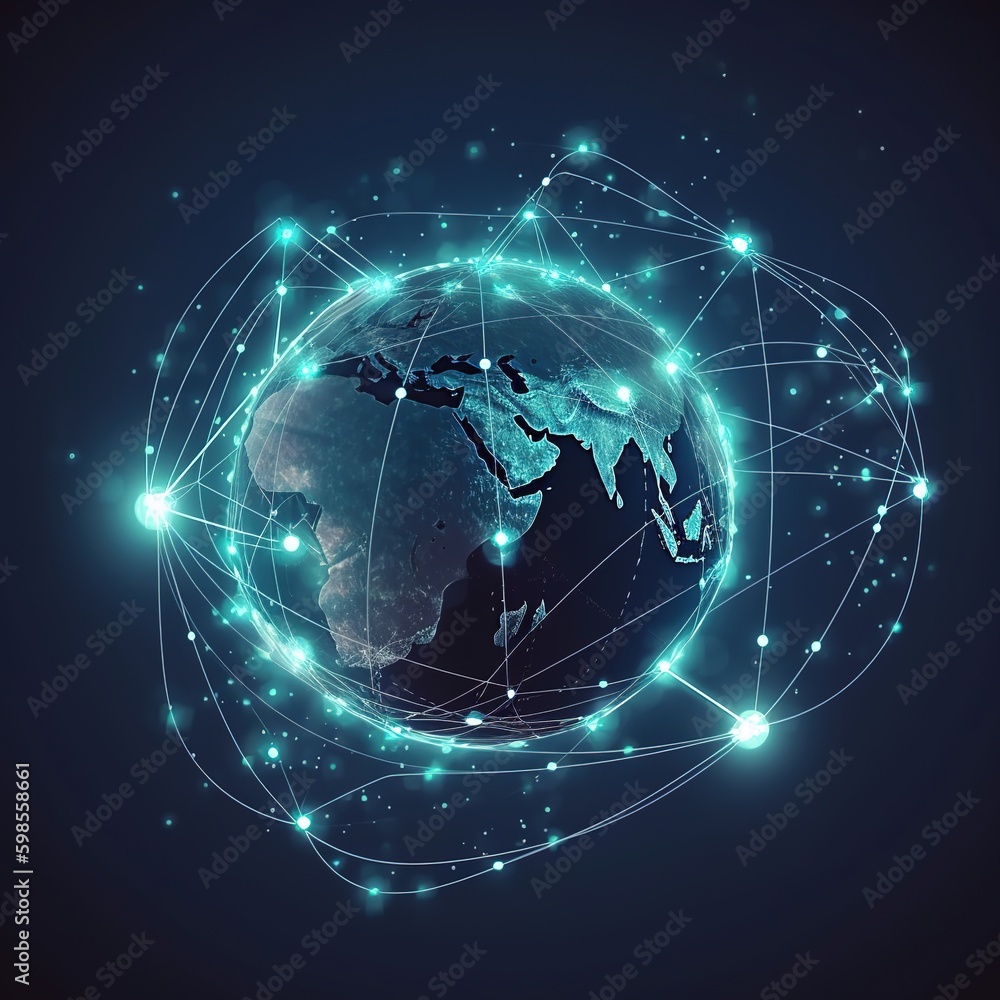 Poster globe map and binary code .the planet's map. a map of the world. global social networking site. futu