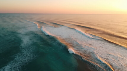 Aerial view of a wild beach at sunset Generative AI