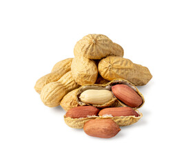 Peanuts Isolated, Roasted Arachis Nuts, Open Pea Nut, Whole Groundnut with Shell, Peanut on White