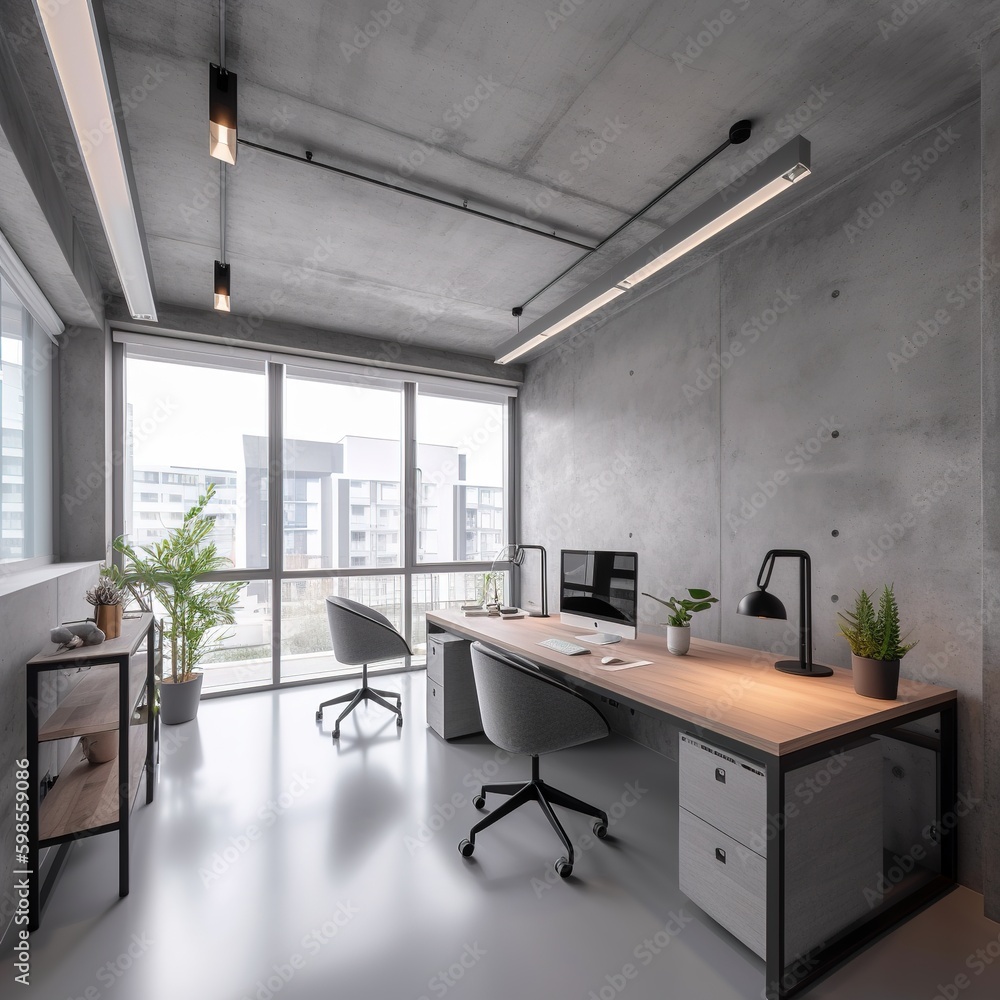 Canvas Prints Minimalist concrete coworking office interior. generative ai