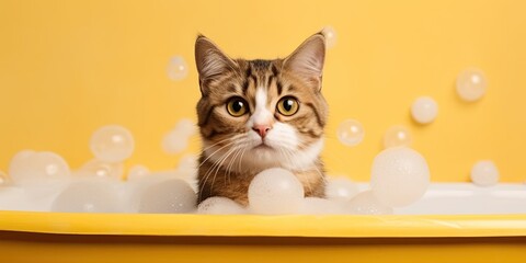 Super cute cats, soaking in a white bathtub , Generative Ai