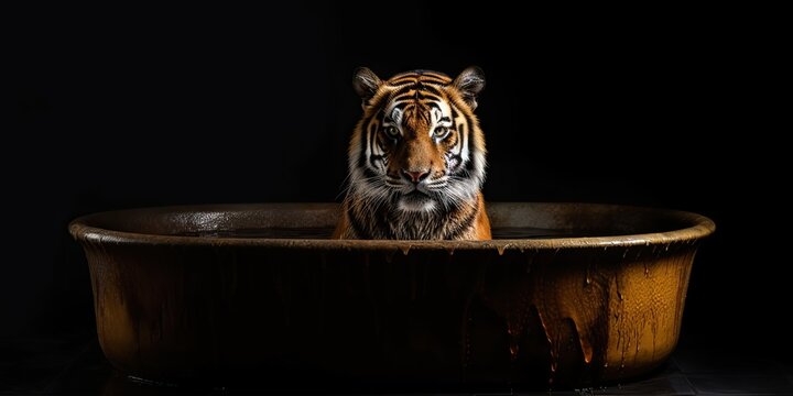 Tiger soaking in a white bathtub ,World Wildlife Day,International tiger day 29th July , Generative AI