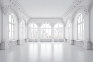 an empty modern room with minimalist design and large windows. Generative AI Generative AI