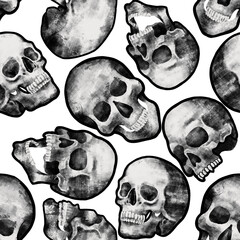 Grunge Skulls Seamless Pattern. Trash Polka Tattoo Pattern
