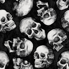 Grunge Skulls Seamless Pattern. Trash Polka Tattoo Pattern