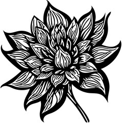 Vector illustration of a flower with leaves in black and white 