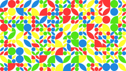Colourfu geometric mosaic seamless pattern illustration with creative abstract shapes. Modern style background print. Trendy bright symbols and minimalist shape texture, geometry collage. Vector