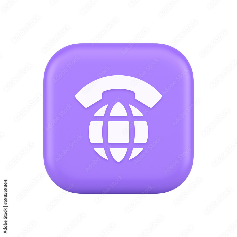 Aufkleber global phone communication button internet telephone connection 3d realistic icon
