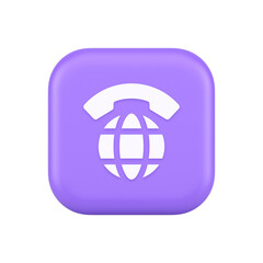 Global phone communication button internet telephone connection 3d realistic icon