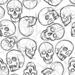 Grunge Skulls Seamless Pattern. Trash Polka Tattoo Pattern