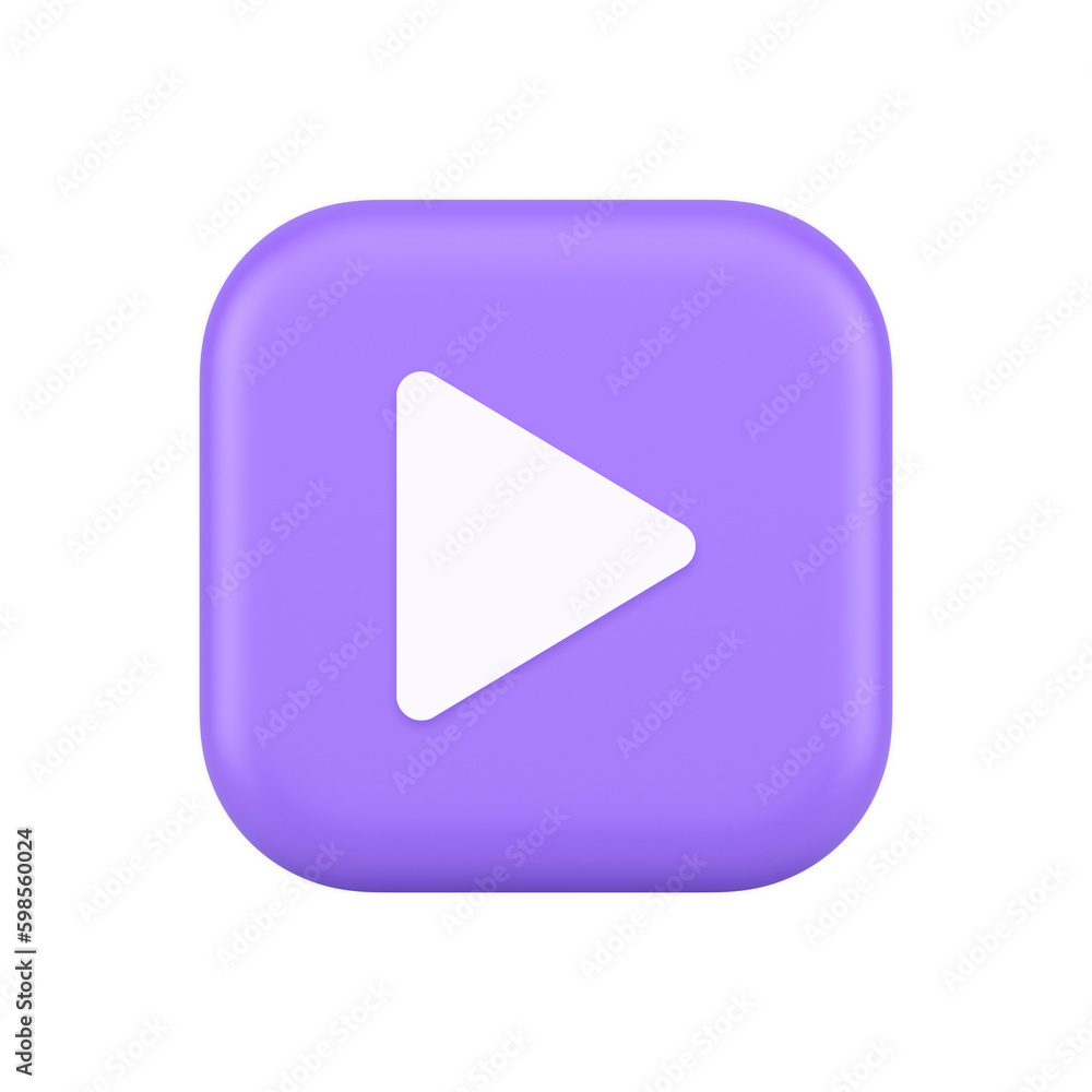 Poster play button triangle right arrow multimedia content player web app design 3d realistic icon