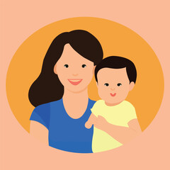 Mother and child love cartoon style avatar vector illustration