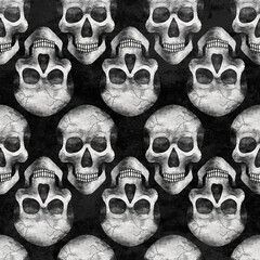 Grunge Skulls Seamless Pattern. Trash Polka Tattoo Pattern