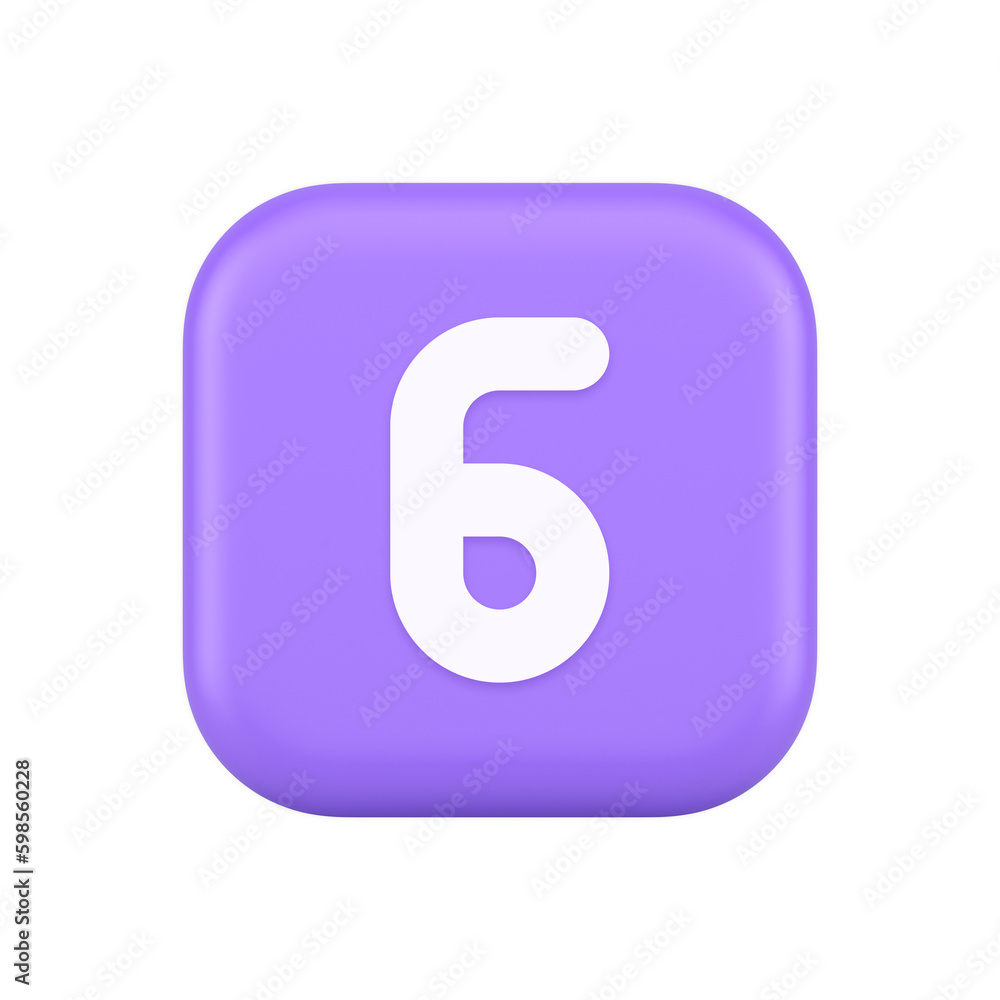 Aufkleber six purple button number calculator finance counting user interface keyboard panel 3d icon