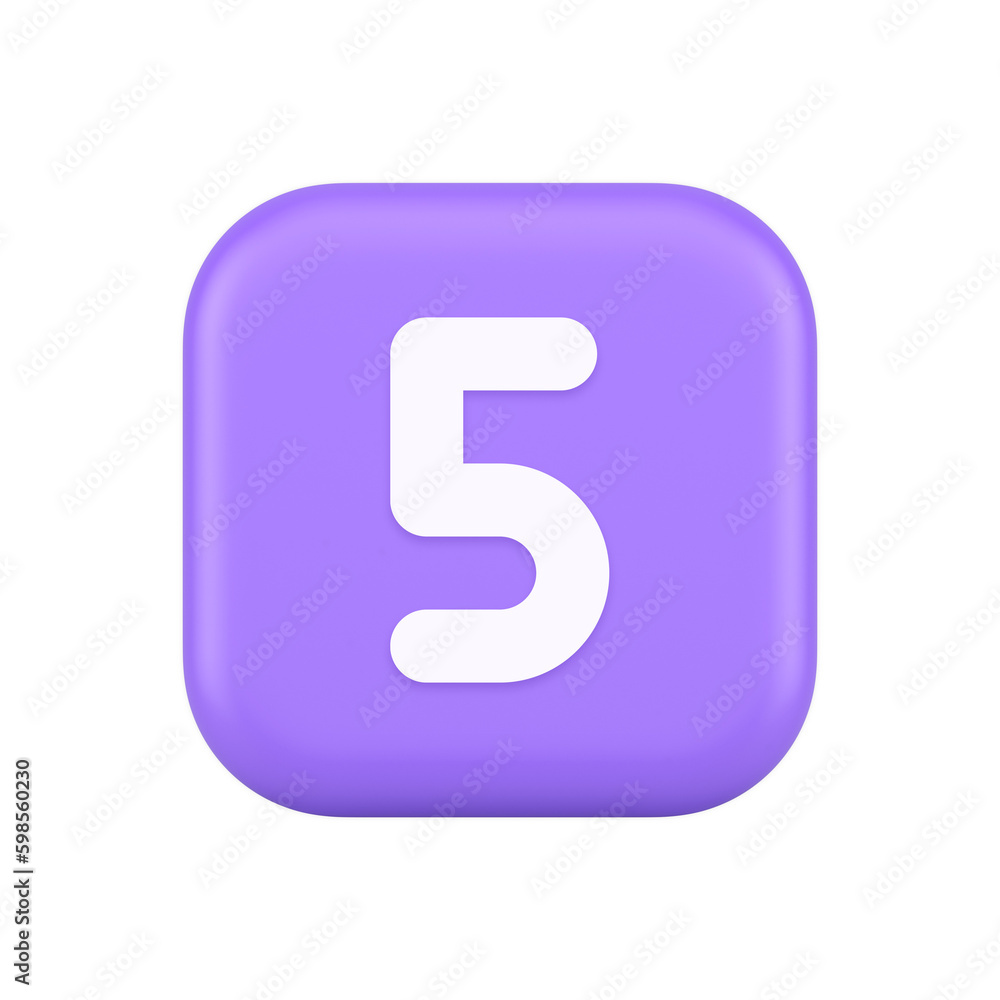 Poster five character calculator keyboard purple button financial counting 3d realistic icon