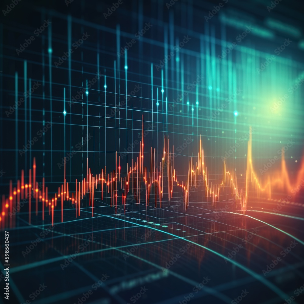 Poster financial chart with moving up arrow graph in stock market on blue color background. generative ai