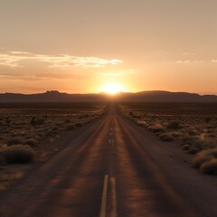 Fototapeta na wymiar Straight highway in the desert at dusk. generative AI
