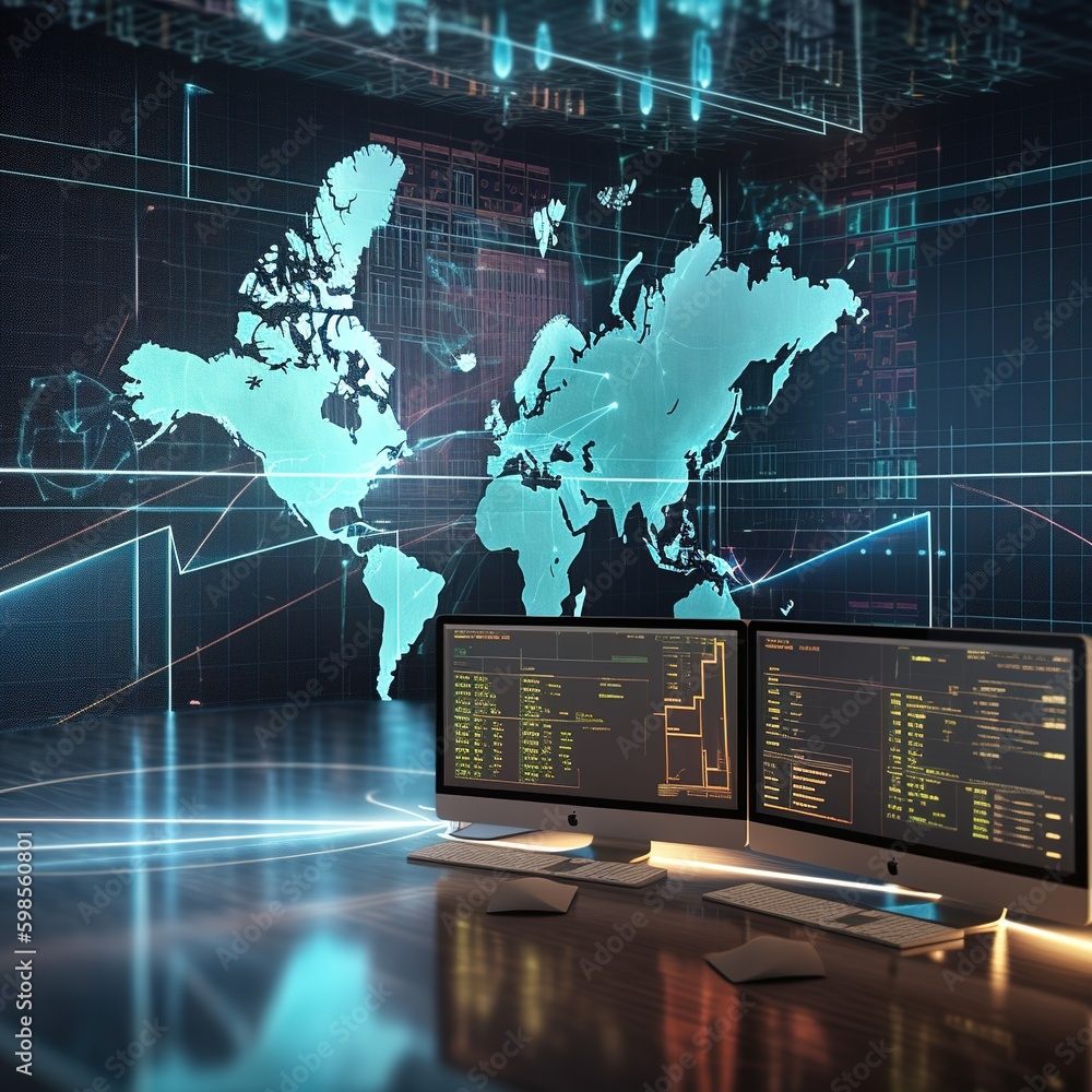 Aufkleber trading market concept with financial graphs, glowing lines and diagram on digital screen at world m