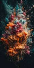 Fototapeta na wymiar Colorful explosion, with orange, pink and blue fumes, generative ai