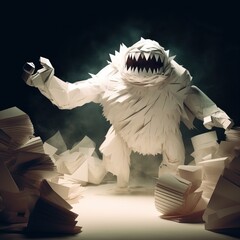 Paper monster, humorous caricature of paperwork anxiety, generative ai - obrazy, fototapety, plakaty