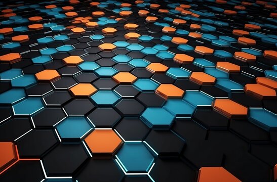 honeycomb lacquered background in blue and orange with a modern style, generative ai