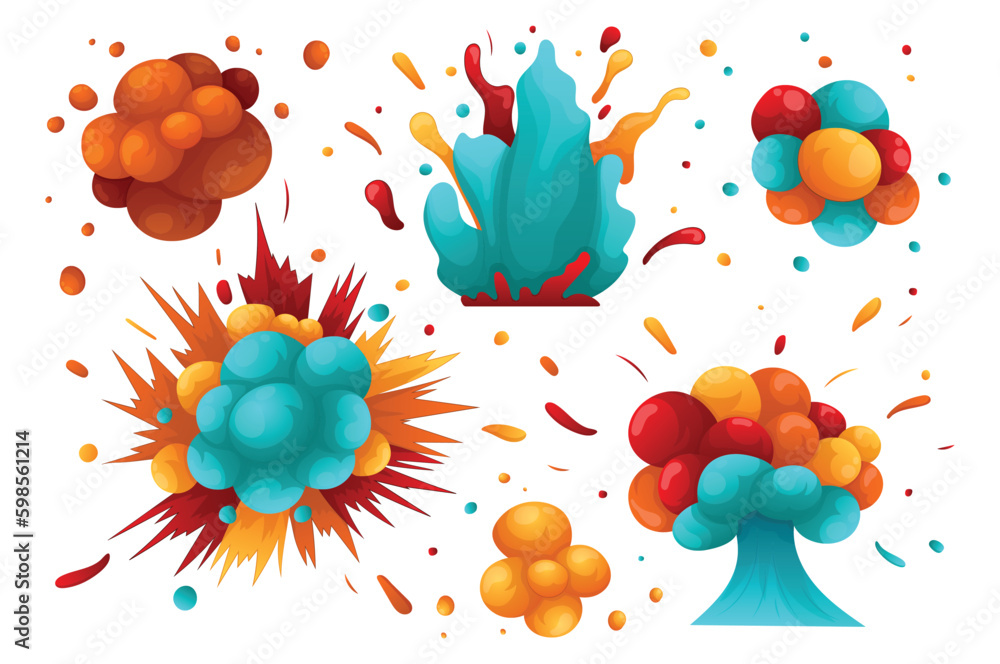 Poster color splash set. this is a flat, cartoon-style design featuring a set of colorful splashes. vector 
