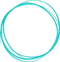 Fototapeta na wymiar Turquoise circle line hand drawn. Highlight hand drawing circle isolated on background. Round handwritten circle. For marking text, note, mark icon, number, marker pen, pencil and text check, vector