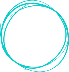 Turquoise circle line hand drawn. Highlight hand drawing circle isolated on background. Round handwritten circle. For marking text, note, mark icon, number, marker pen, pencil and text check, vector