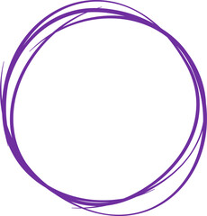 Violet circle line hand drawn. Highlight hand drawing circle isolated on background. Round handwritten circle. For marking text, note, mark icon, number, marker pen, pencil and text check, vector