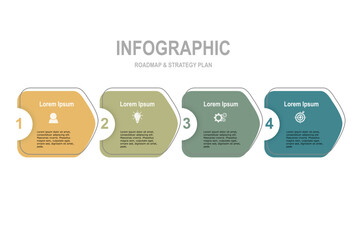 multi color pentagon infographic elements design template, business concept with 4 steps or options,  for workflow layout, diagram, annual report, web design.Creative banner, label vector