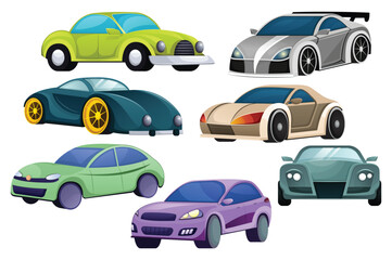 Cars set. This illustration is a set of cars designed in a flat, cartoon style. Vector illustration.