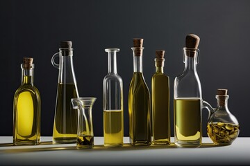 variety of oil bottles with different contents. Generative AI Generative AI