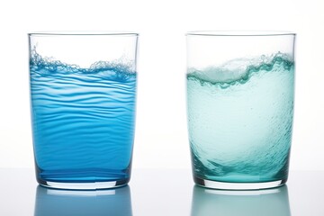 two glasses filled with a vibrant blue liquid, standing on a white surface. Generative AI Generative AI