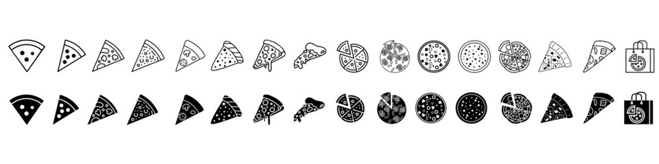 Pizza icon vector set. Pizzeria illustration sign collection. Fast food symbol. Food logo.