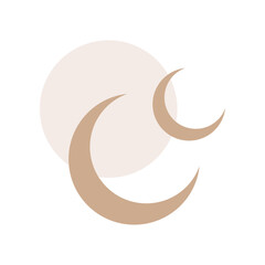 Brown crescent moon star circle magic boho icon flat vector design