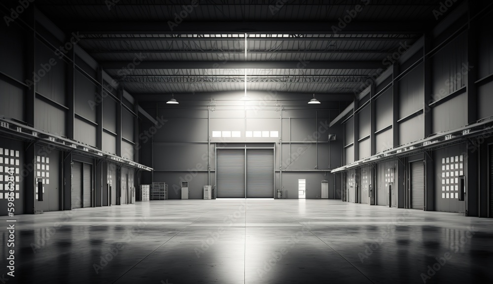 Aufkleber an expansive view of a warehouse inside a commercial structure. perfect for use in online and magazi